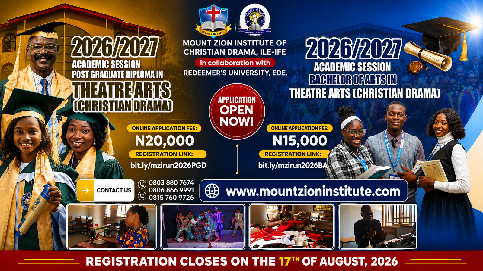 2026/2027 Admissions B.A. & PGD Theatre Arts